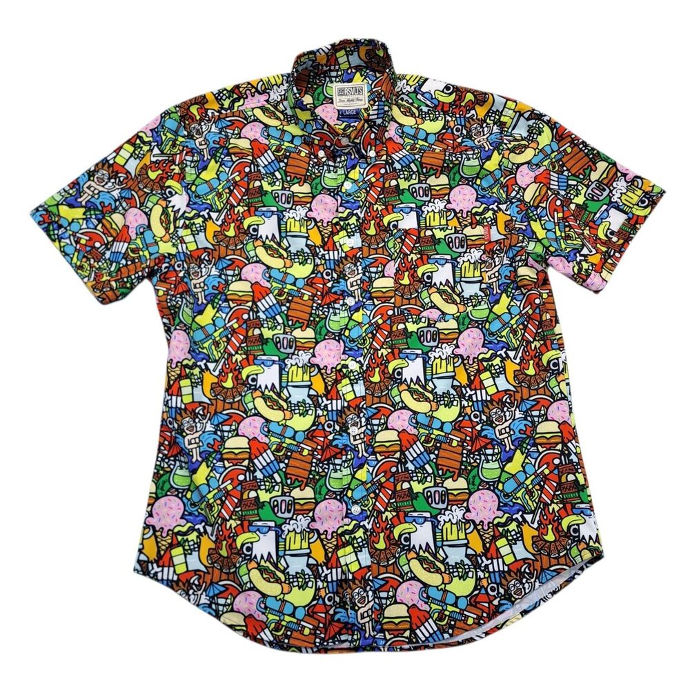 RSVLTS Shirt Mens L Short Sleeve Kunuflex J Pierce Darty In The USA Button Up